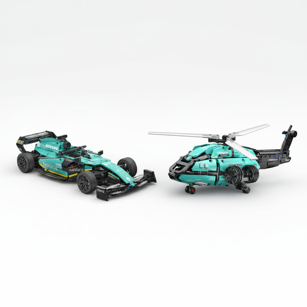 SET DUO AUTO TIPO ASTON MARTIN + HELICOPTERO