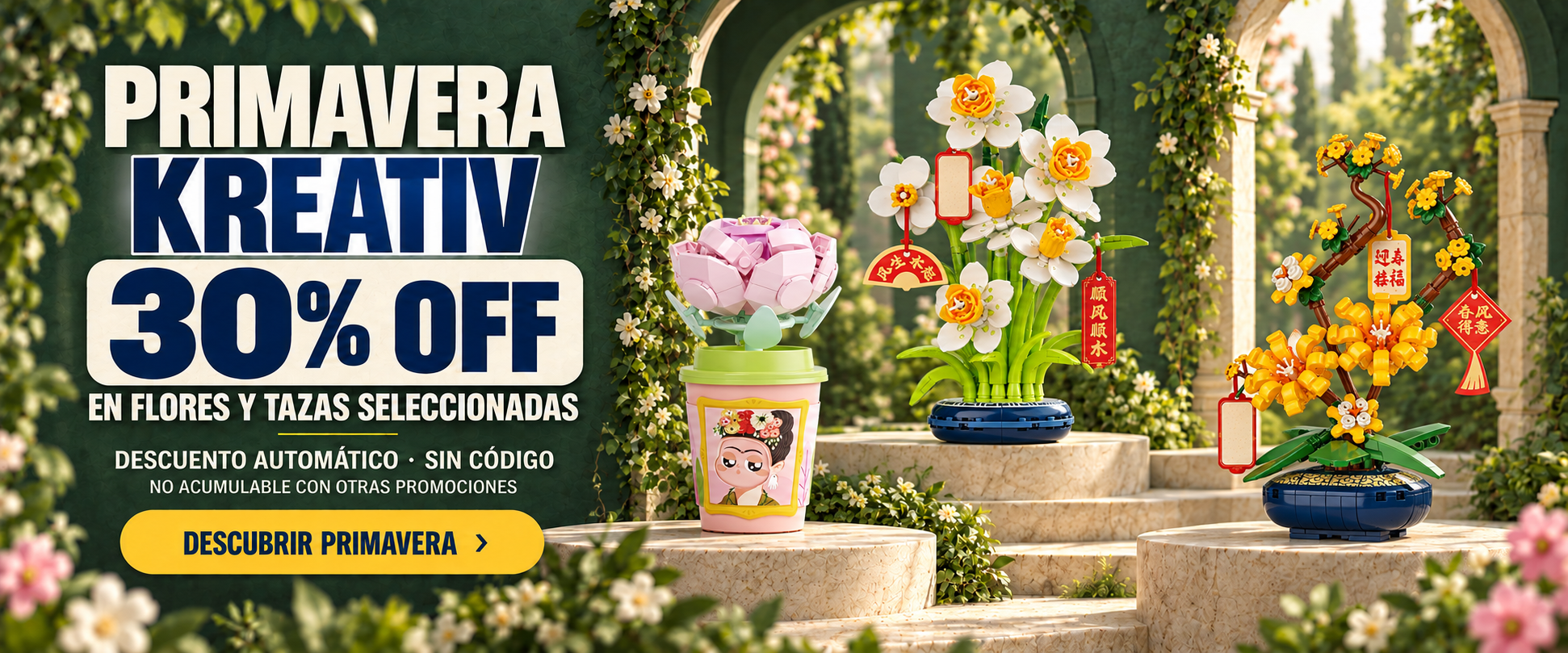 Primavera KREATIV: 30% OFF en flores y tazas seleccionadas